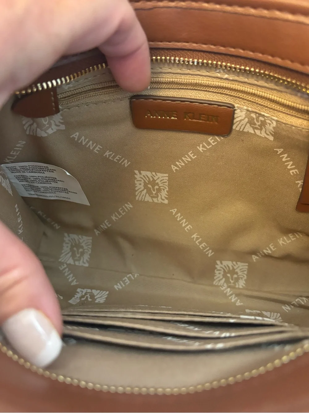 Anne Klein Cream Canvas Cosmetic Case with Brown Trim